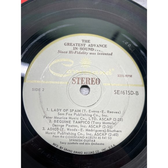 Tony Mottola Spanish Guitar Compact 33 Jukebox 7" Record Command SE 61 - Picture 3 of 5